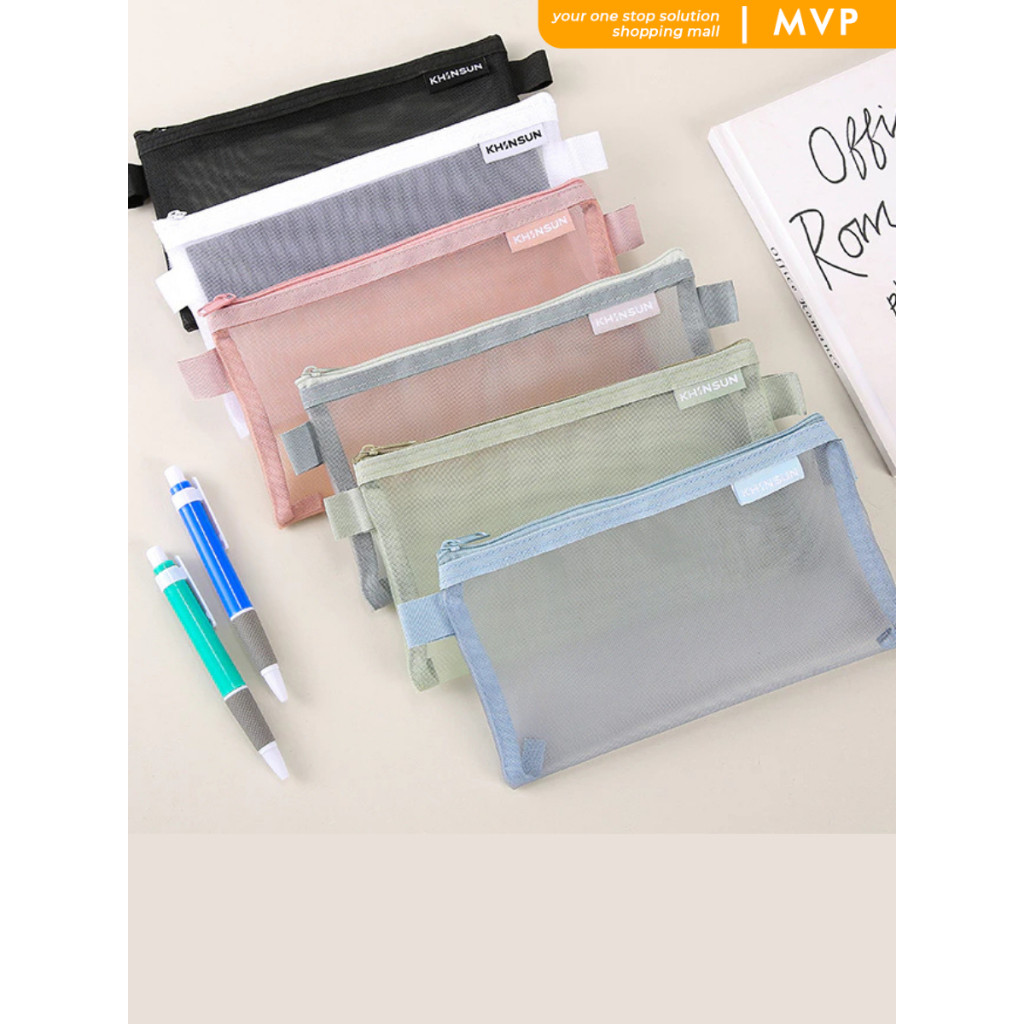 

MVP Kotak Pensil Transparant Portabel Tempat Pensil Jaring Resleting Zipper Map
