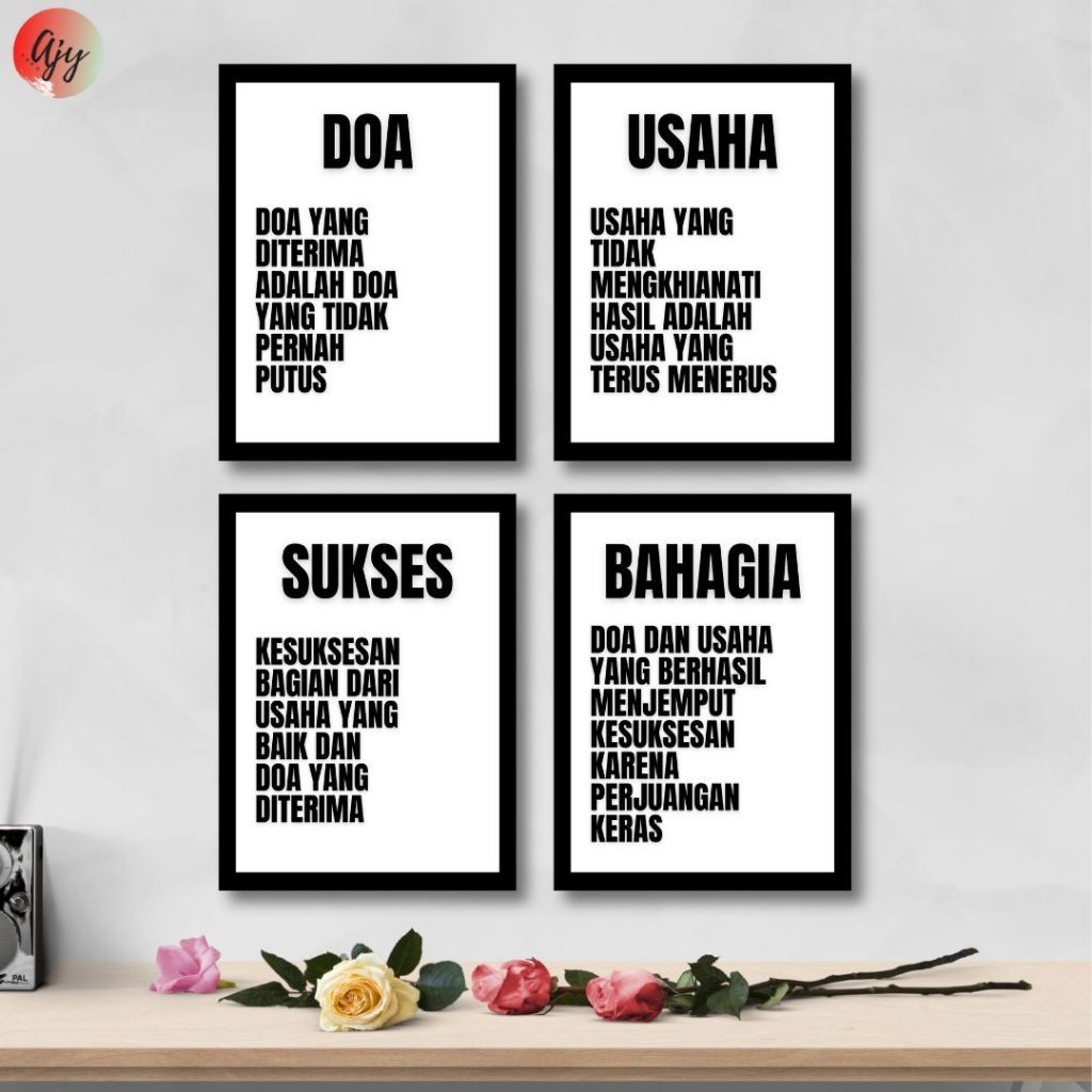 ssswasna.berkah AJY Paket 4 PCS Hiasan Dinding Wall Decor Poster Kata Kata Motivasi uk 20x30 cm // s