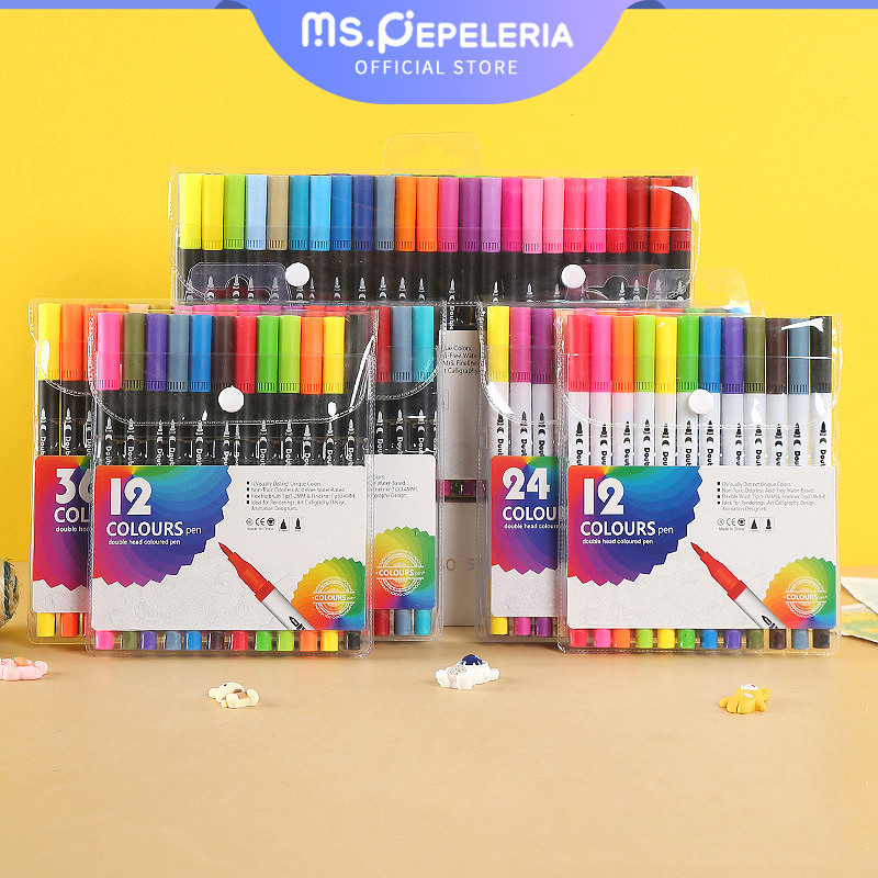 

Watercolor Marker Pen Spidol Warna Brush Pen 12/24 Warna/tidak beracun Anak-anak menggambar hadiah-Ms.Pepeleria