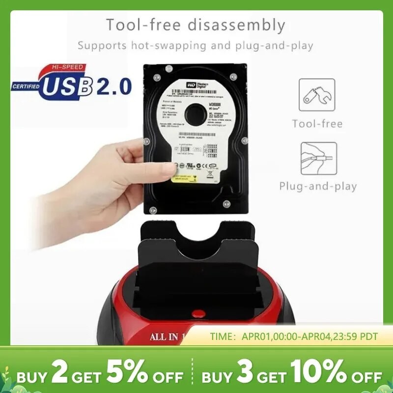 USB 2.0 to IDE SATA Hard Disk OTB Cloning Dock All in One HDD Docking Station Dual Bay 2.5 Inch 3.5 