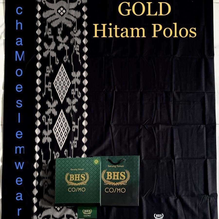 ALL STORE SARUNG BHS COSMO GOLD CHP HITAM POLOS sarung bhs original songket full sutra 100%
