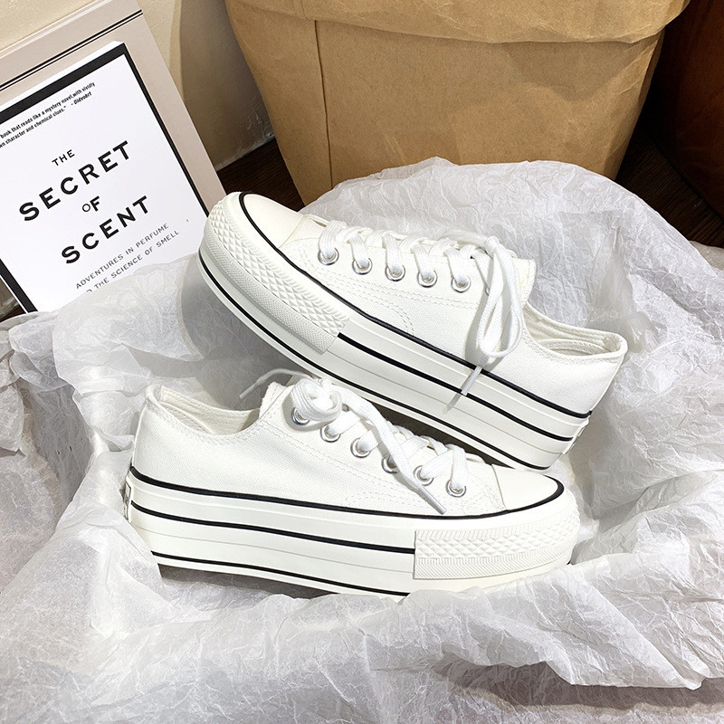 Sepatu Sneakers Perempuan Old Style Hak Tinggi Hitam Putih Spatu Sneakers Wanita BP-006