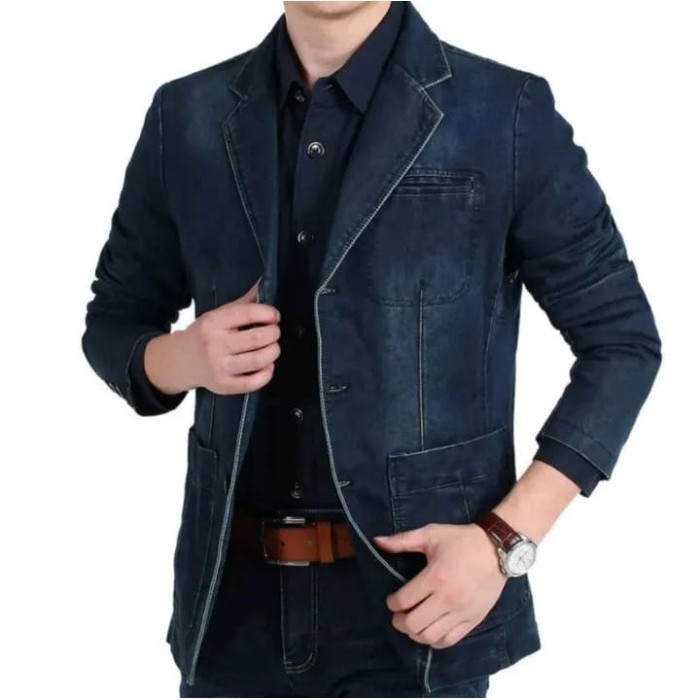 Jas Blazer Pria Terbaru/Bahan Levis Denim kasual - Original Zharbini