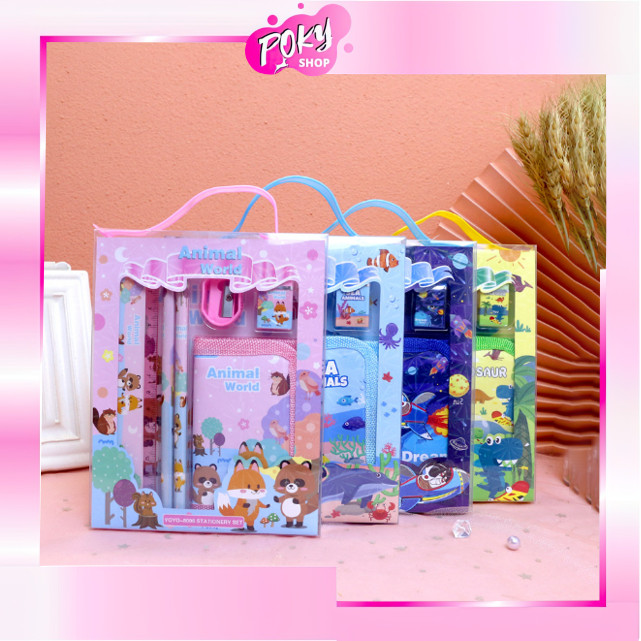 

POKY - S5926 Stationery Set / Alat Tulis Set 6 in 1 Hadiah Souvenir / Paket Alat Tulis + Dompet Anak / Alat Tulis Set Karakter