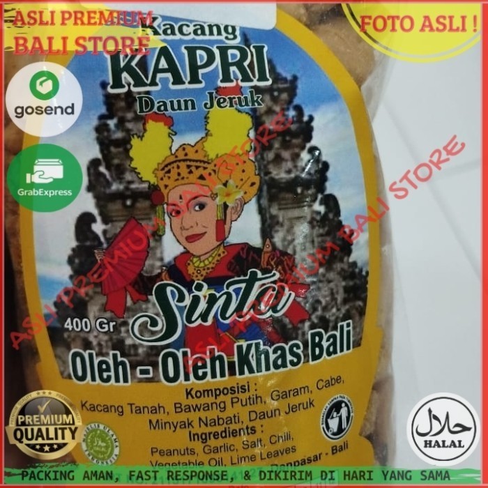 

OLEH OLEH MAKANAN CEMILAN CAMILAN SNACK KULINER KHAS ASLI ORI ORIGINAL BALI KACANG KAPRI SINTA DAUN JERUK 400 GR