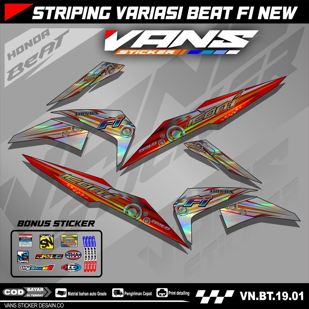Striping Beat Fi Esp,beat street,Beat Fi New  2017 2018 2019 2020  bahan hologram pelangi,chrome-Sti