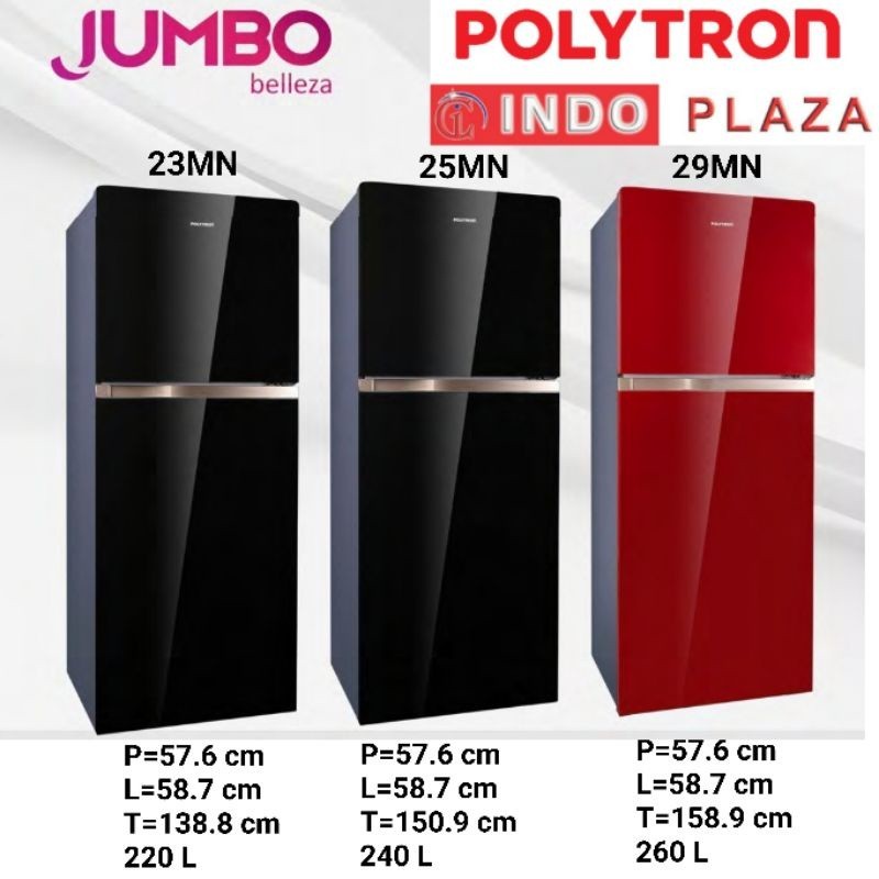 promo spesial KULKAS 2 PINTU POLYTRON BELLEZA JUMBO PRW-23MN / 25MN / 29MN