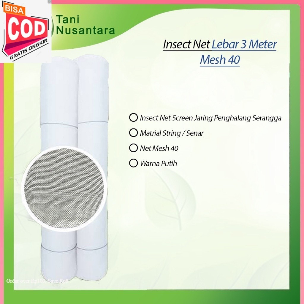 Insect Net Screen Net Kelambu - Jaring Penghalang Serangga - Lebar 3 Meter - Mesh 40