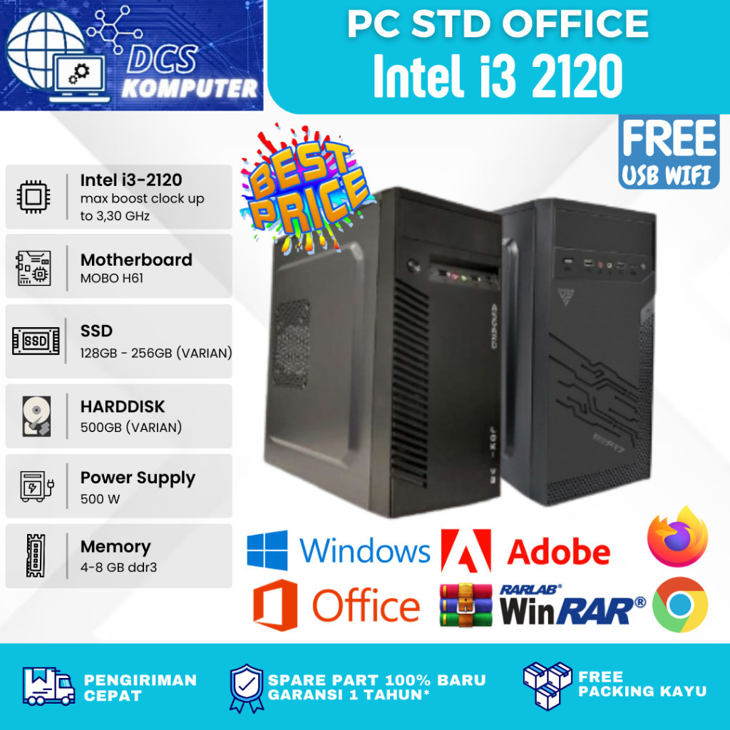 PC RAKITAN INTEL CORE i3 2120 RAM 8GB SSD CPU KOMPUTER RAKITAN OFFICE KASIR