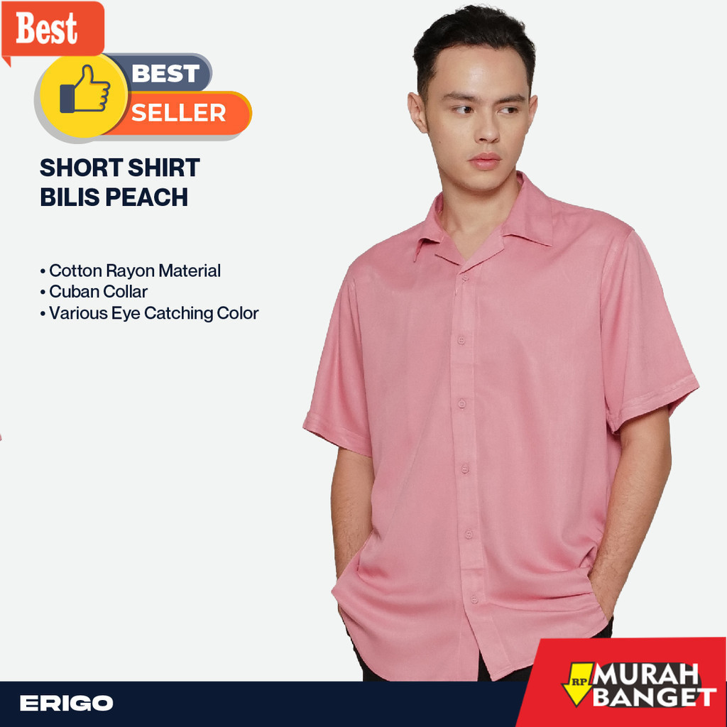 kemeja pria kasual lengan panjang Erigo Short Shirt Bilis Peach Unisex