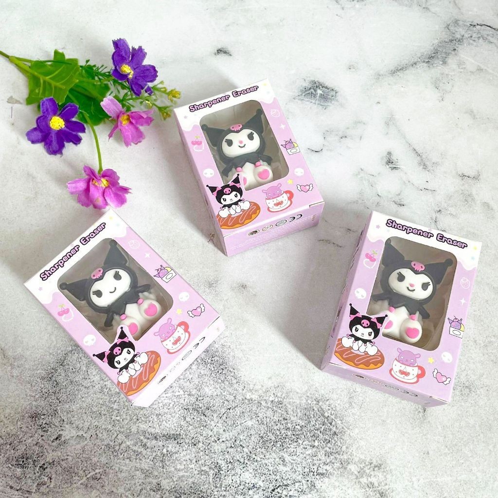 

PAKET 2 IN 1 SERUTAN KERIKAN + PENGHAPUS SETIP HAPUSAN MODEL MINIATUR SANRIO KUROMI UNGU HITAM LUCU UNIK ATK FANCY TERMURAH