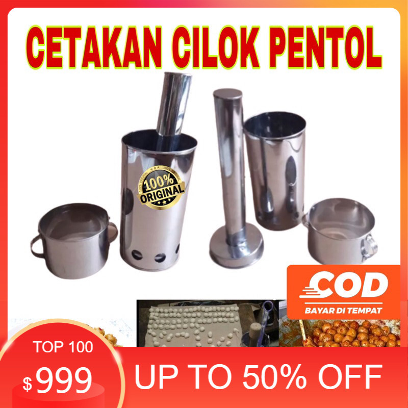 Cetakan Bakso Pentol Manual Cilor Cilok Bakso Aci Telur Mini Kecil Besar Jumbo Lubang 8 dengan Pendo