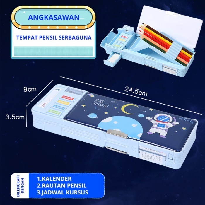 

Kotak Pensil Anak Tempat Pensil Multifungsi Motif Lapisan Ganda Murah - Astronot 2