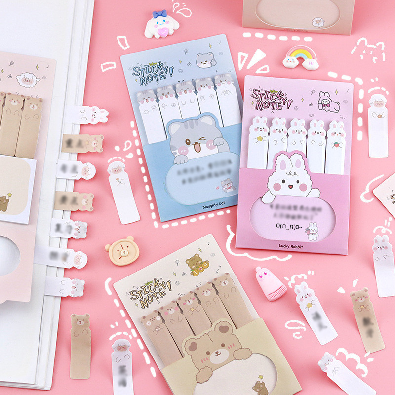 

Eeghrerr 120PCS Stiker Indeks Hewan Kartun Lucu Sticky Note 4 line / Memo Note / Pembatas Buku