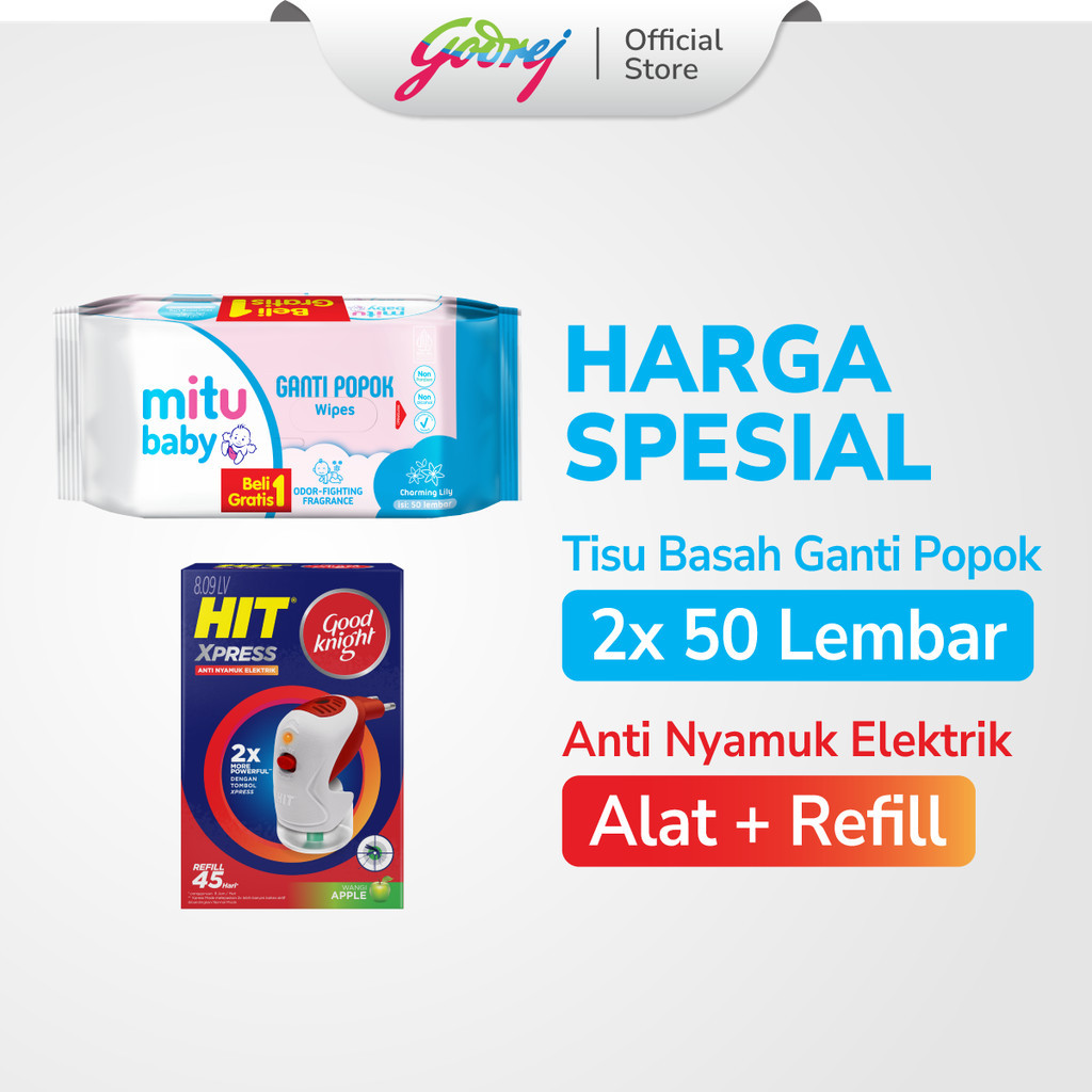 Bundle Mitu Baby Wipes Ganti Popok Charming Lily Buy 1 Get 1 Free + HIT Good Knight Xpress Set