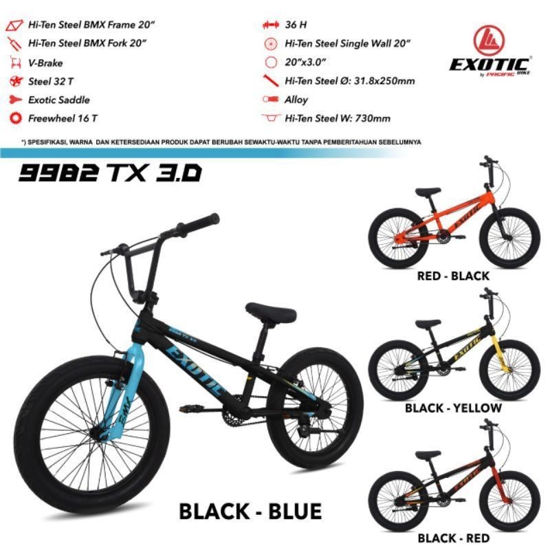 SEPEDA BMX 20 INCH EXOTIC ET 9982 TX 3.0 BAN JUMBO 3.0 ROTOR BY PACIFIC MURAH ASLI ORIGINAL BARU SUR