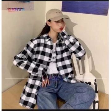 RAFEYLA - XL | XXL OVERSIZE KEMEJA CATUR KOTAK HITAM PUTIH VIRAL NTW
