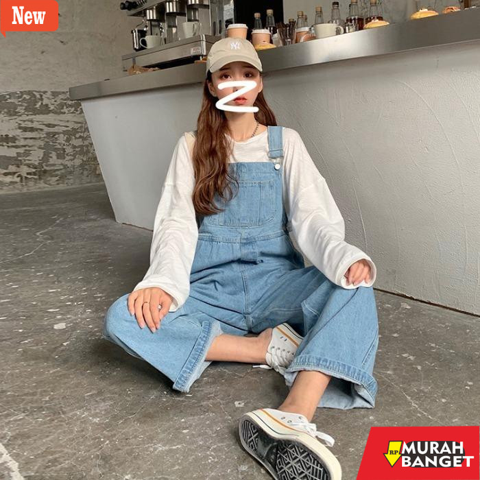 Jumpsuit Wanita Kekinian VO-002 NF Jumpsuit Biru Muda Perempuan Kasual Overall Wanita Denim Polos Im