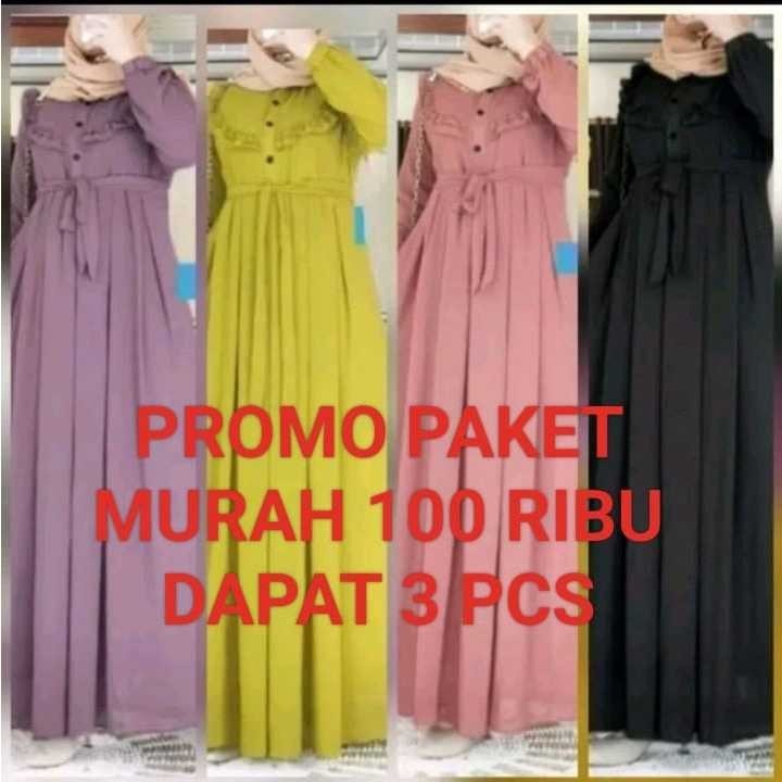 Promo Paket Murah 100 Ribu Dapat 3PCS Baju gamis Saudah Terbaru Kekinian//BAJU WANITA MODEL BARU / M