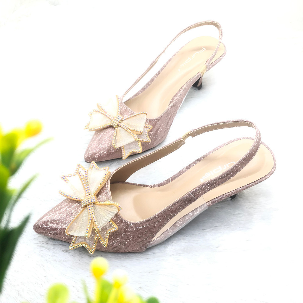 By Zara Sandal Pesta Hak 3 cm Elegan dengan Pita Kupu kupu Series Purple Shoes