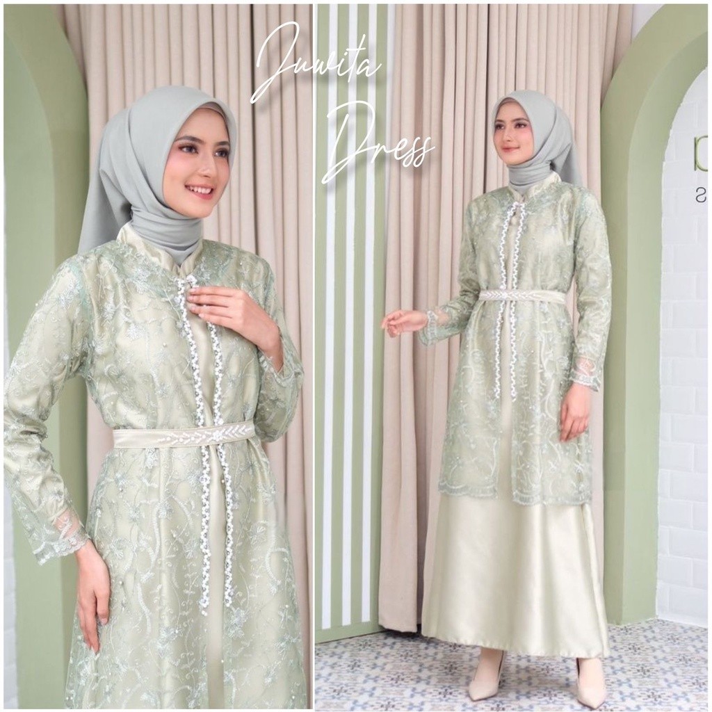 JUWITA DRESS AULIA 2 IN 1 TERMURAH GAMIS BRUKAT TILLE MAXI DRESS KONDANGAN TERBARU BAJU FASHION WANI