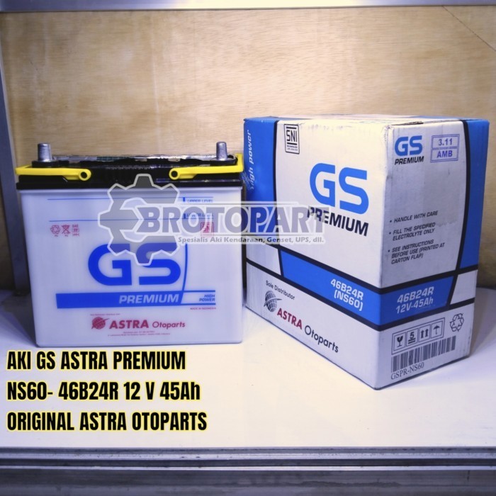 Aki mobil GS ASTRA NS60 46B24R PREMIUM Aki Basah 45Ah ORIGINAL