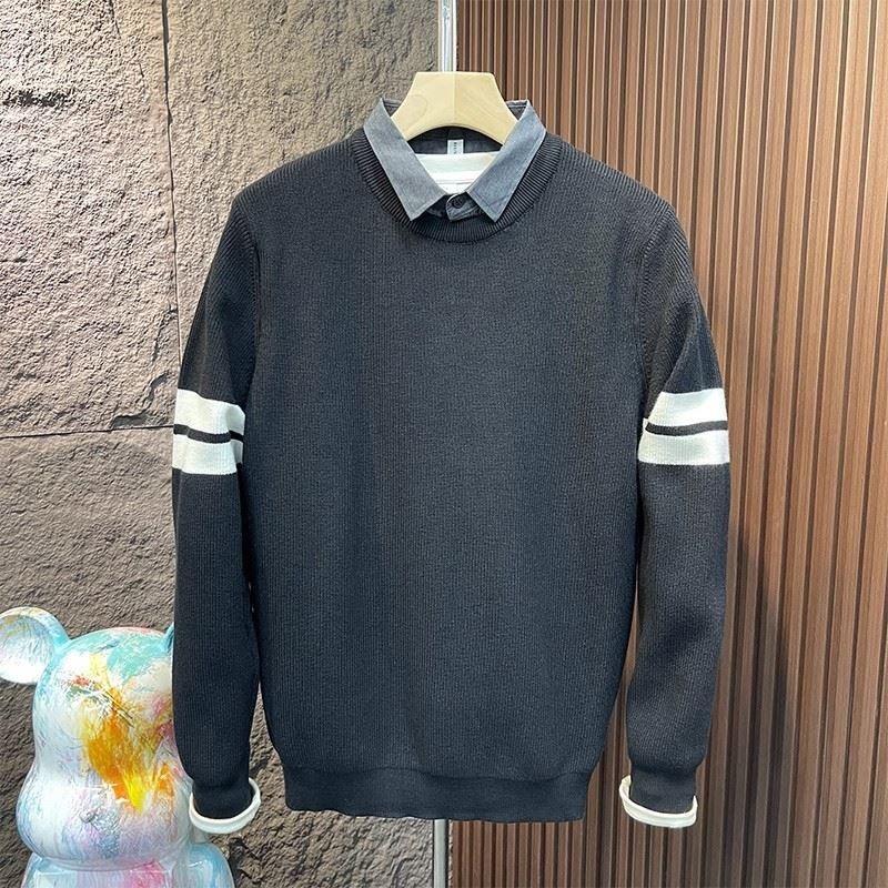 Sweater Dua Potong Pria Palsu Berkerah Lengan Panjang