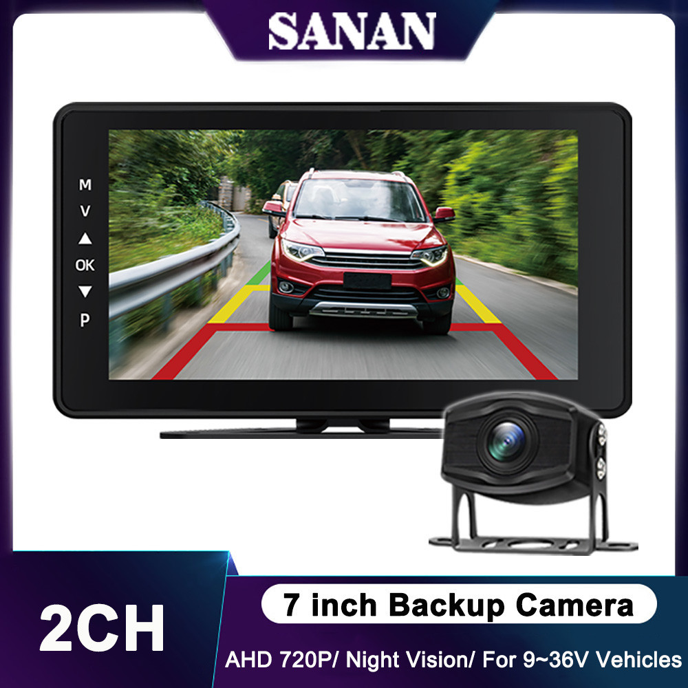 

Kamera cadangan kendaraan dengan Monitor HD IPS 7 inci, kamera spion Video 2 saluran, penglihatan malam cerdas, kamera mundur membantu