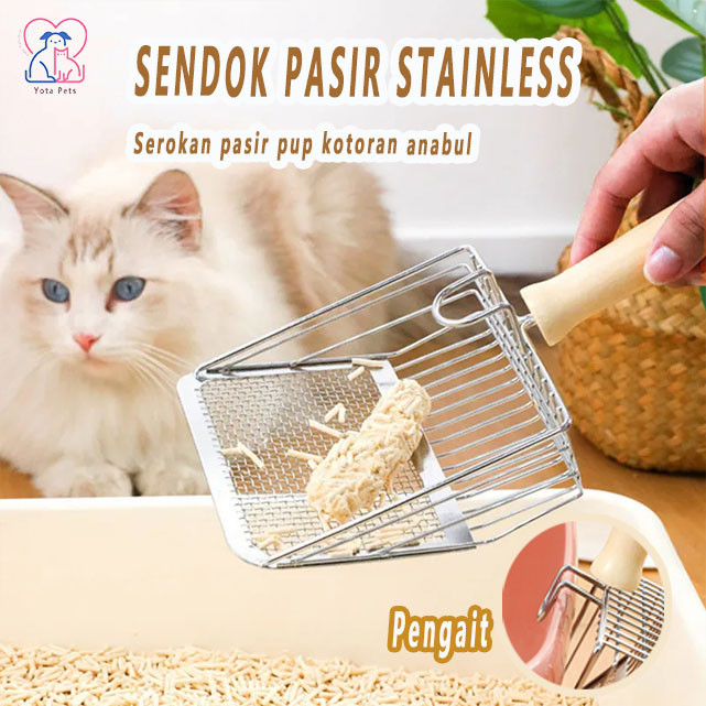 Sekop Serokan Pasir Stainless Kucing Serokan Pasir Sekop Kucing Pengangkat Kotoran Kucing Pup Scoop 