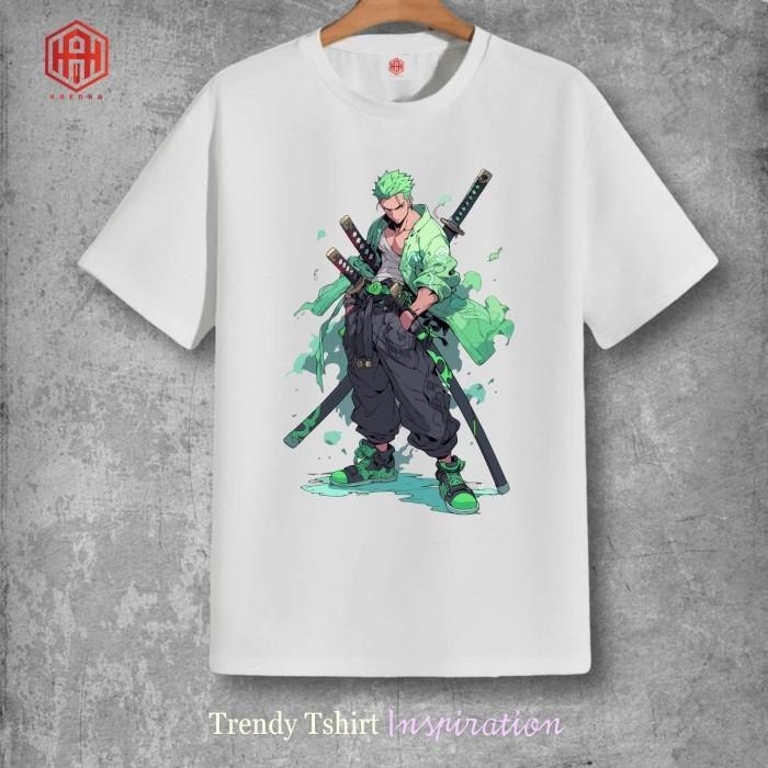 Kaos Distro Premium One Piece Zoro Baju Atasan Anime Cotton Combed  - HC646 PUTIH, L