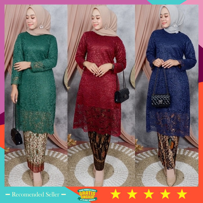 Set Kebaya Wanita Murah Modern Kekinian / Setelan Kebaya Tunik Brokat Jumbo LD 130 CM / Kebaya Moder