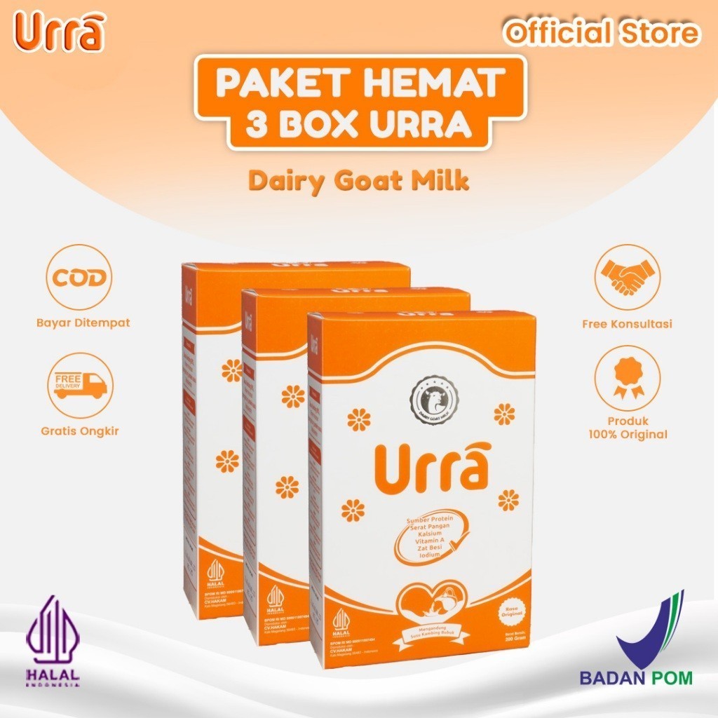 

PAKET 1 BOX URRA URRA Susu Kambing Saanen Untuk Penambah Berat Badan & Tinggi Badan Anak - Box Free Emas , Gram Aman