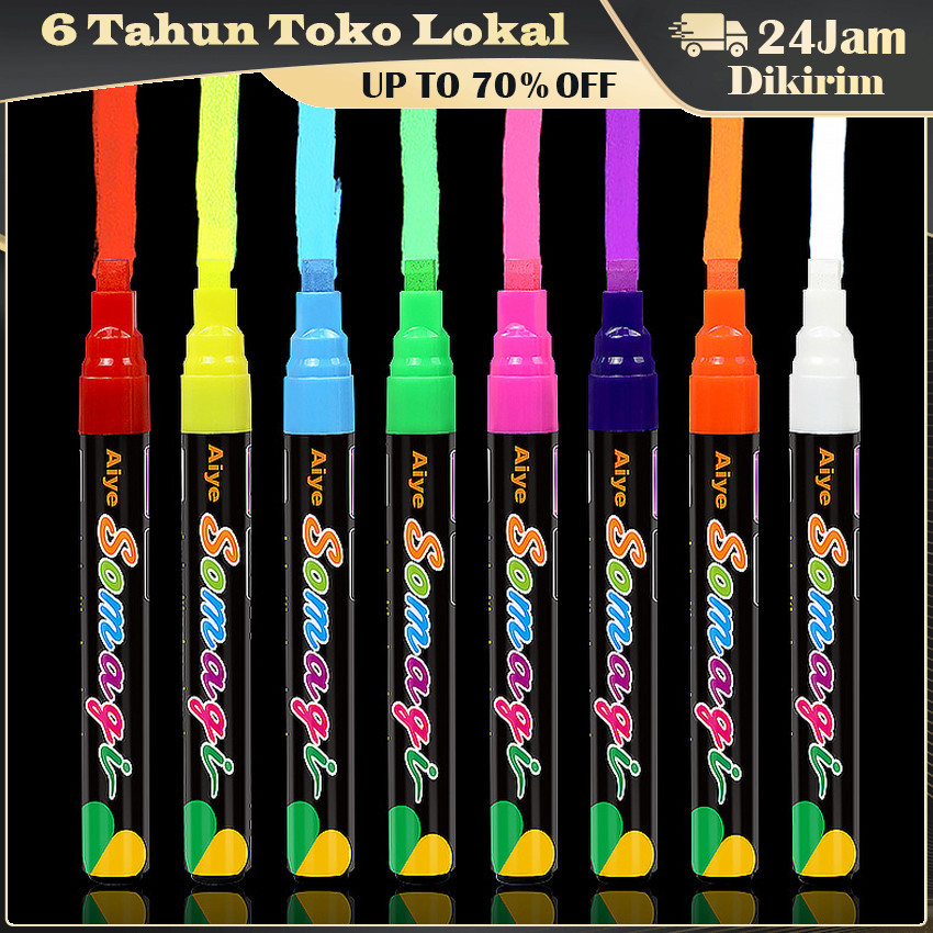 

8Warna/1Set Penyorot Kapur Cair / Spidol Chalk Marker / Spidol Fluorescent untuk Blackboard & Seni Grafiti