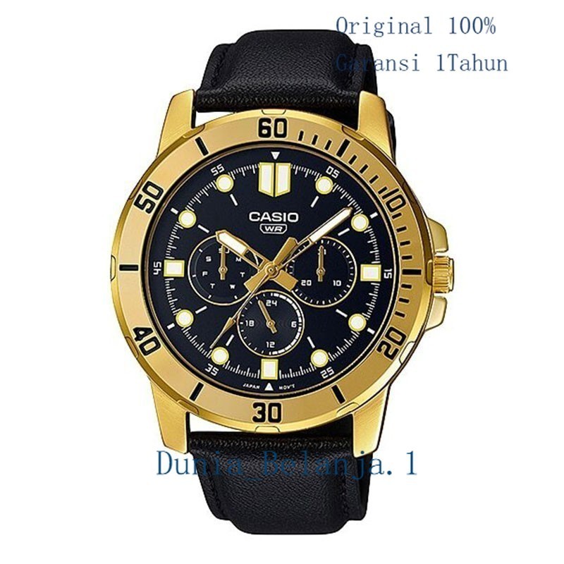 Original 100% CASIO MTP-VD300GL-1EUDF Jam Tangan Pria Analog Kulit MTP-VD300GL-1E Garansi Resmi 1 Ta