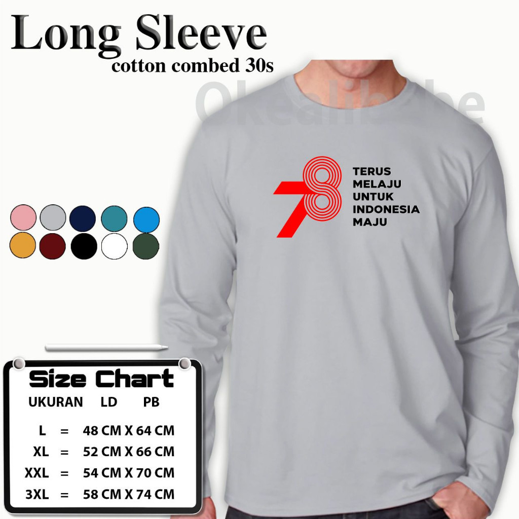KAOS HUT RI LENGAN PANJANG KAOS LENGAN PANJANG UNISEX LOGO HUT RI SABLON DIGITAL 78//HUT RI KEMERDEK