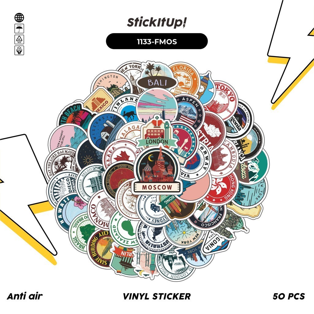 

COD✨ 100 Pcs Stiker Pack Famous Scenery Lucu Lucu Aesthetic Vynil Waterproof untuk Freebies Sticker Buku Journal Casing HP Laptop