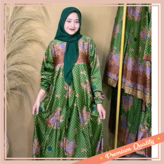Baju Lebaran Wanita Kekinian Modern Keren Bahan Premium / Batik Muslimat Model Mayung warna hijau tu