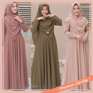 Baju Lebaran Wanita Kekinian Modern Keren Bahan Premium / Gamis Syari Hijab 2 layer/Gamis Syar'i Jum