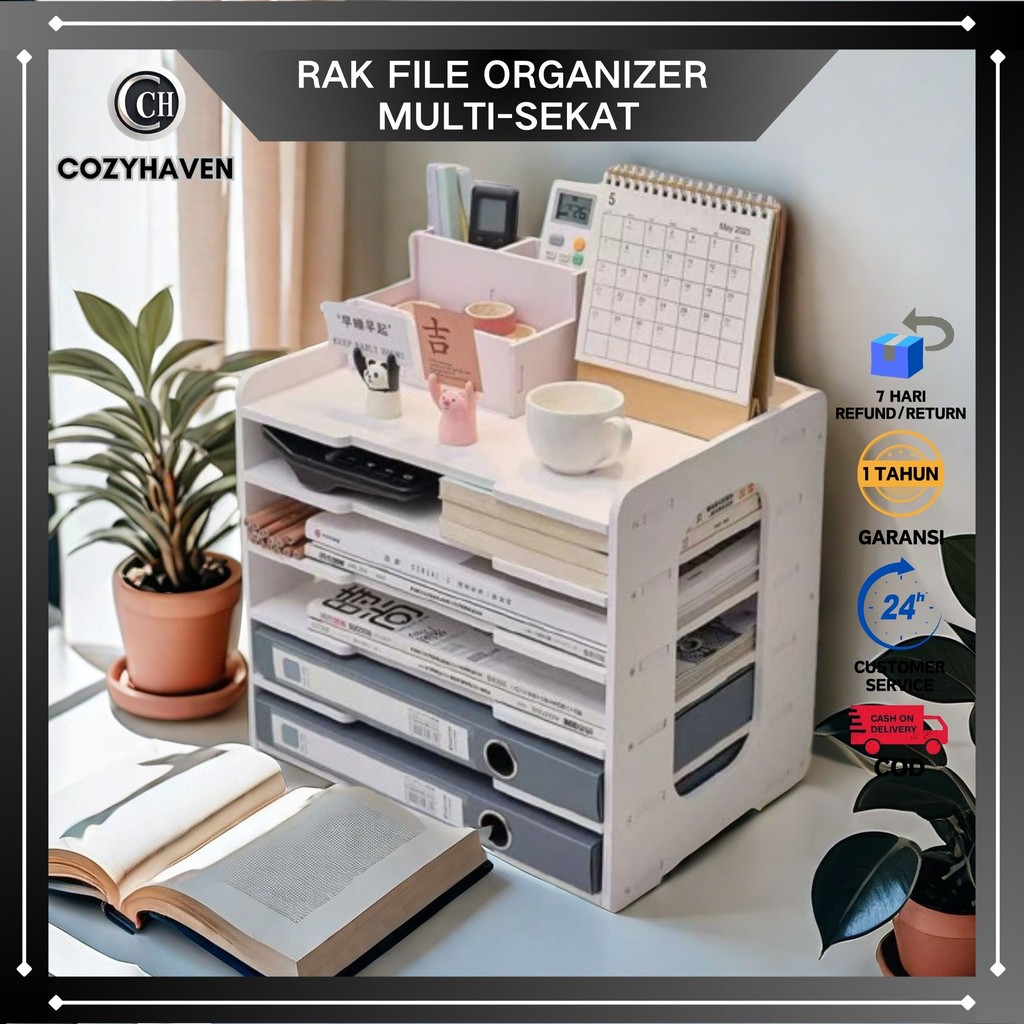 CozyHaven - Rak Susun File Kantor Rak Organizer Multi-Lapis Rak Dokumen Kertas Rak Buku Majalah HVS