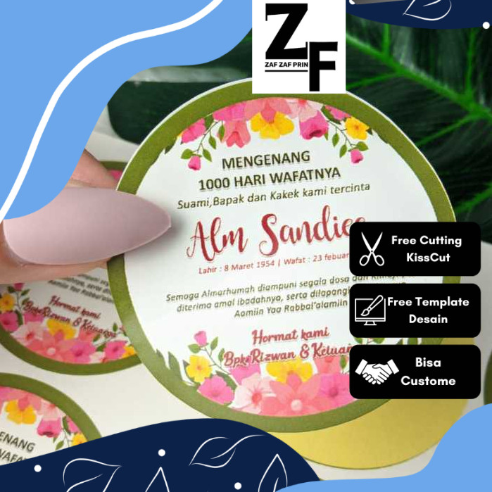 

ZAF Print Cetak Sticker Mengenang Bulat Stiker Tahlil Wafat Chromo 7 40 100 1000 Hari Bandung