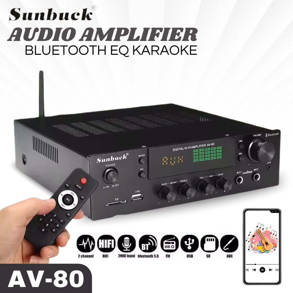 Sunbuck Audio Amplifier Bluetooth EQ Karaoke FM Radio 200W - AV-80
