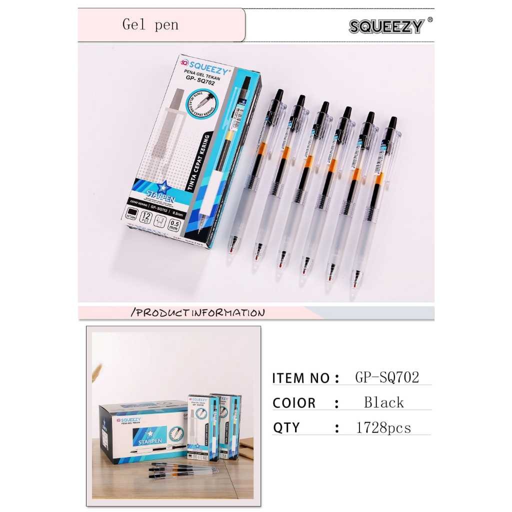 

NAT - Per Pcs Pulpen Gel Tekan Starpen / Gel Pen Click SQ Starpen 0.5mm SQ702