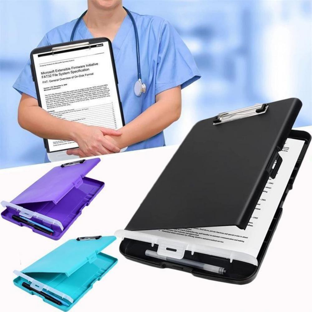 

Document Storage Box Capacity File Box 3-in-1 File Folder Organizer with Lock Non-slip Clips Hanging Holes Clipboard for Office