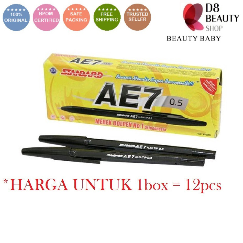 ֍D8֎ ATK PENA PULPEN STANDARD 0.5mm AE7 ALFA TIP 12pcs HITAM