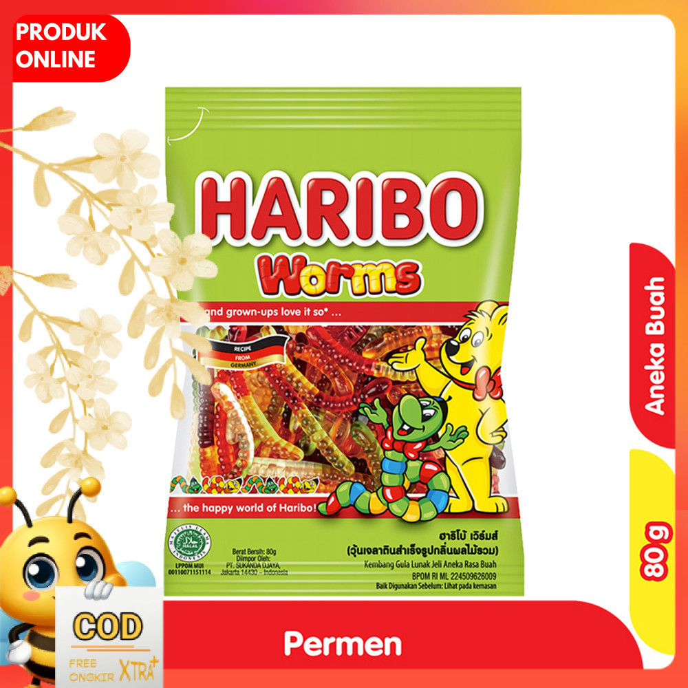 HARIBO Worms Permen Lunak Jeli Rasa Buah 80 g
