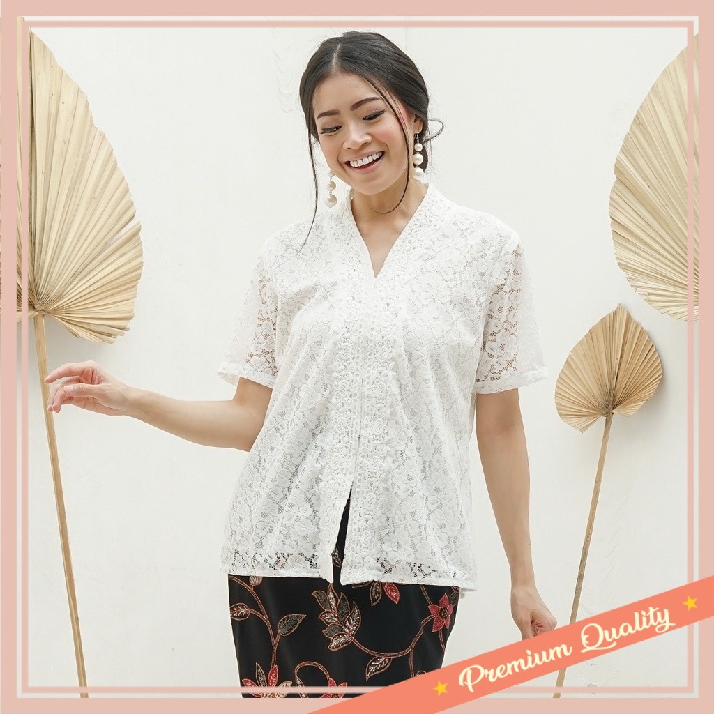 Kebaya Cantik Modern Bahan Premium / IBUKEBAYA - KEBAYA ENCIM LENGAN PENDEK FULL BRUKAT RENDA PUTIH