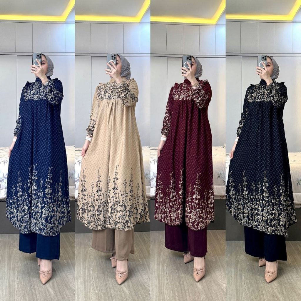 [PROMO MURAH] Oneset Long Tunik Rayon Alea Setelan Tunik Terlaris Mix Crinkle Setelan Kulot One set 
