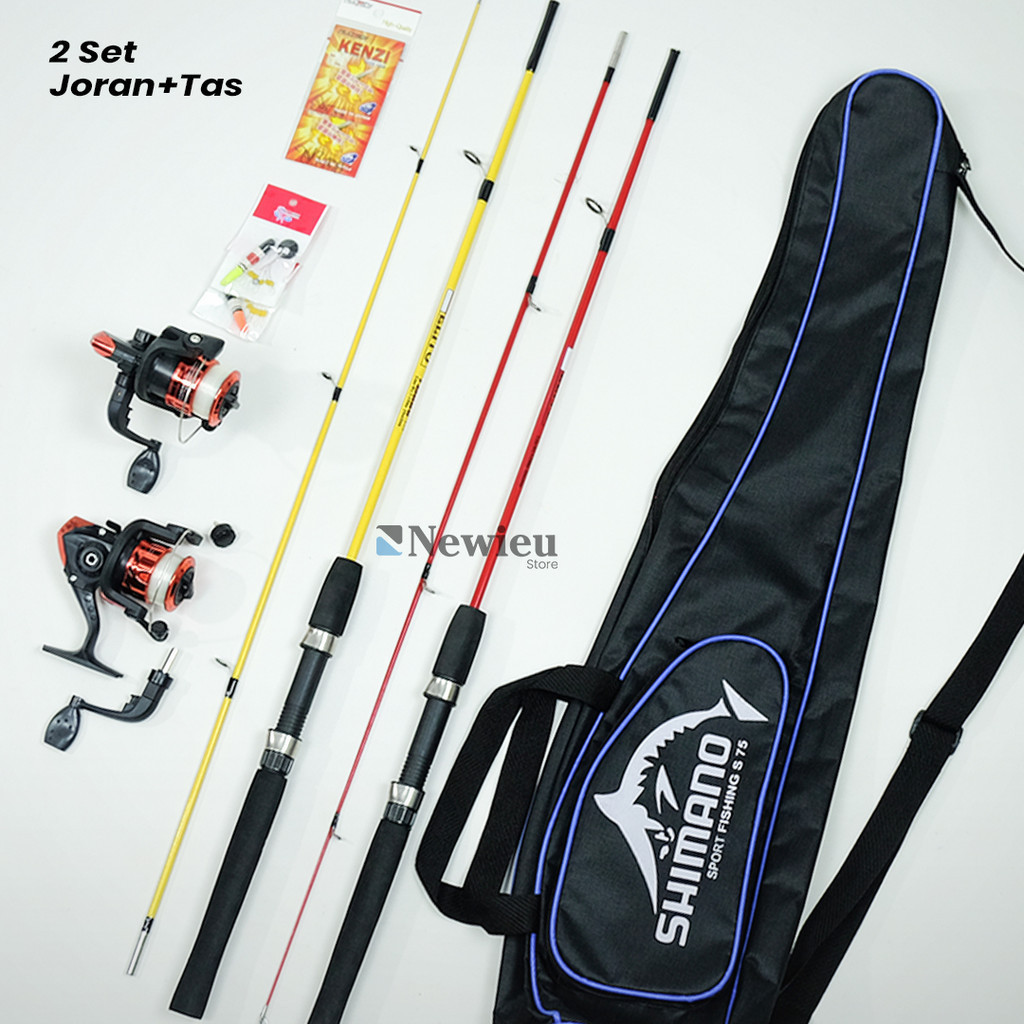 2 Full Set Alat Pancing Joran Sambung 120-150 Cm Tas Shimano Reel 5BB Lengkap Isi 2 Set Pancingan