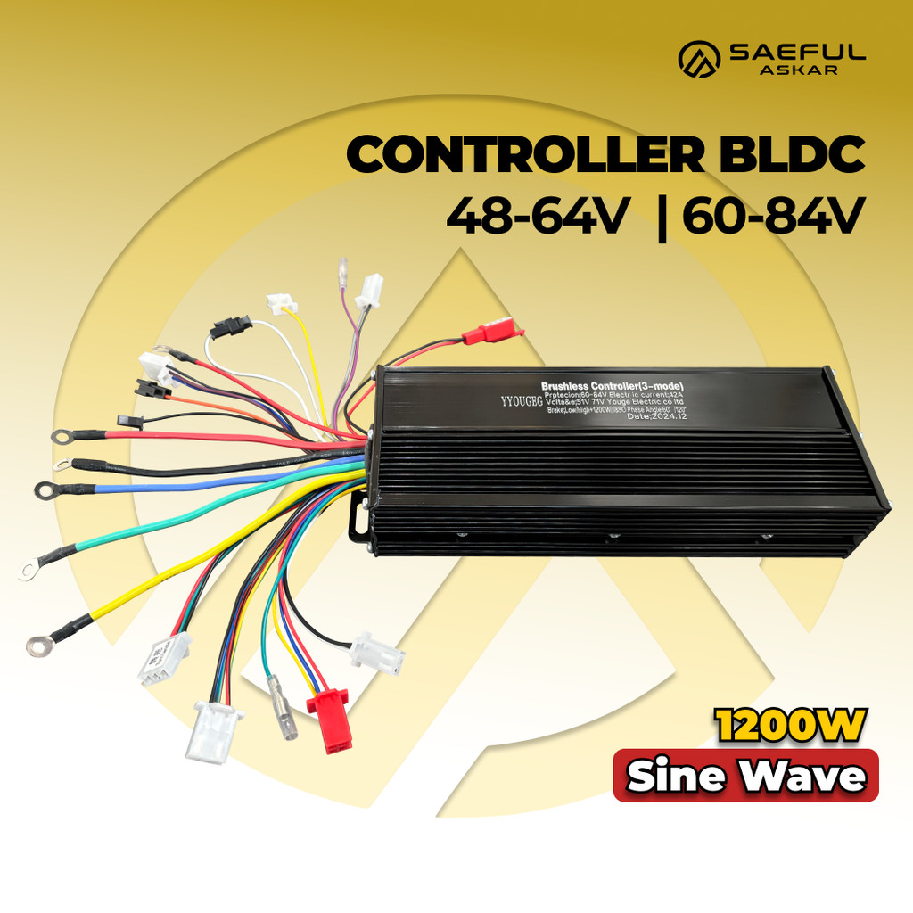 Kontroler PREMIUM Sepeda Listrik Motor Elektrik Kontrol BLDC 36V 48V 60V 64V 72V 84V 1200W Watt