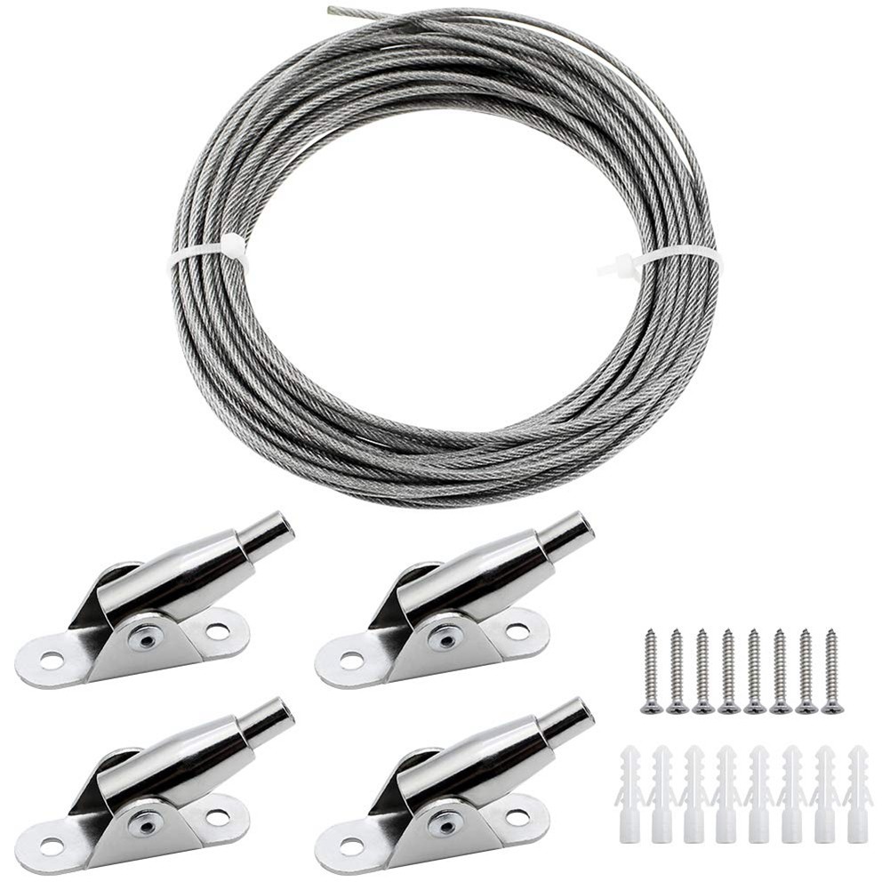 

Super Deals 10M Stainless Steel Wire Rope Coated 2 mm Steel Rope Adjustable Curtain Rope Hanging Rope with Mounting Clamps